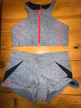 Jo & Jax Dance Set Grey and Pink Bra Top & Shorts Set Size Adult Small